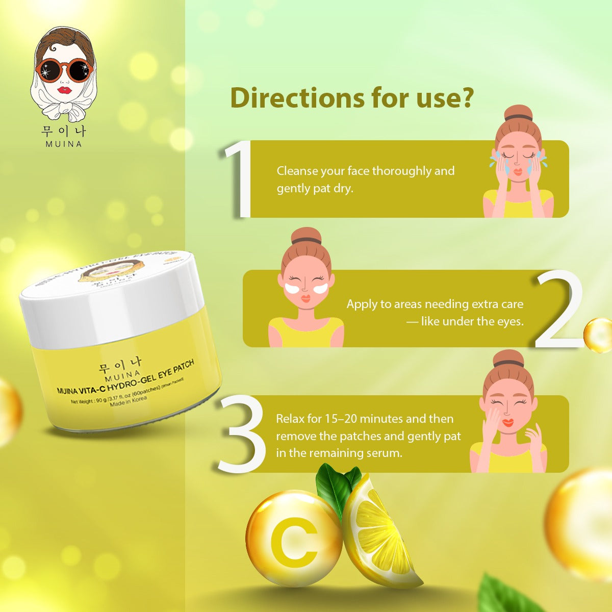 MUINA Real Gold Hydro-Gel Eye Patch – Brightening & Anti-Fatigue Under-Eye Care (90 GM)