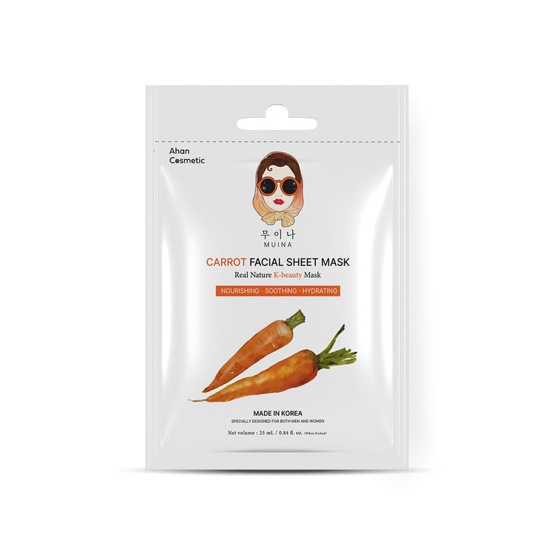 Korean Face Sheet Mask Combo Set (10 × 25ml) – Carrot, Papaya, Charcoal, Royal Jelly, White Pearl, Rose, Pomegranate, Aloe Vera, Turmeric & Green Tea | Hydrating, Brightening & Nourishing Facial Masks for Women & Men