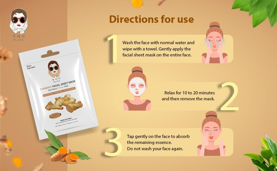 Korean Face Sheet Mask for Women & Men – Turmeric, Carrot & Royal Jelly, Nourishing, Hydrating & Anti-Aging Skincare (Pack of 3), 25ml Each