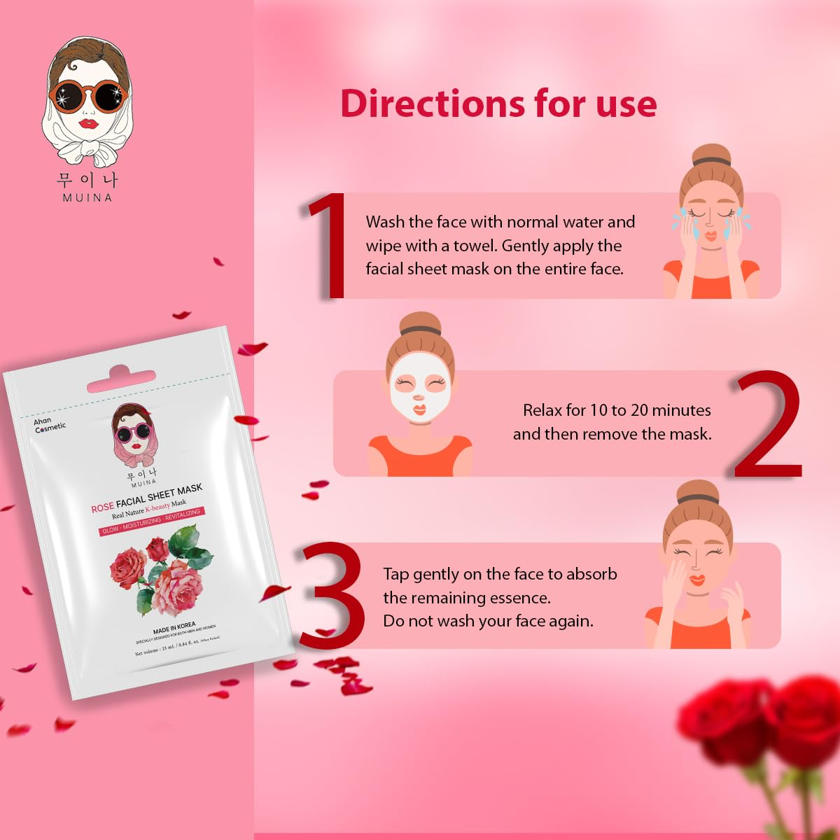 Korean Face Sheet Mask Set (4 × 25ml) – Rose, Green Tea, Charcoal & Pomegranate | Hydrating, Oil Control & Anti-Aging Facial Masks for Women & Men