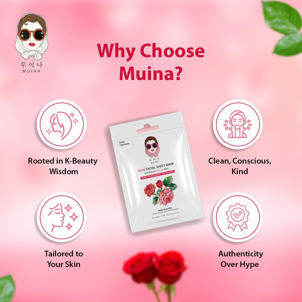 Korean Facial Sheet Mask Set – 5 Natural Variants (Rose, Carrot, Papaya, Green Tea, Pomegranate) – Hydrating, Anti-Aging, Nourishing, Soothing & Revitalizing