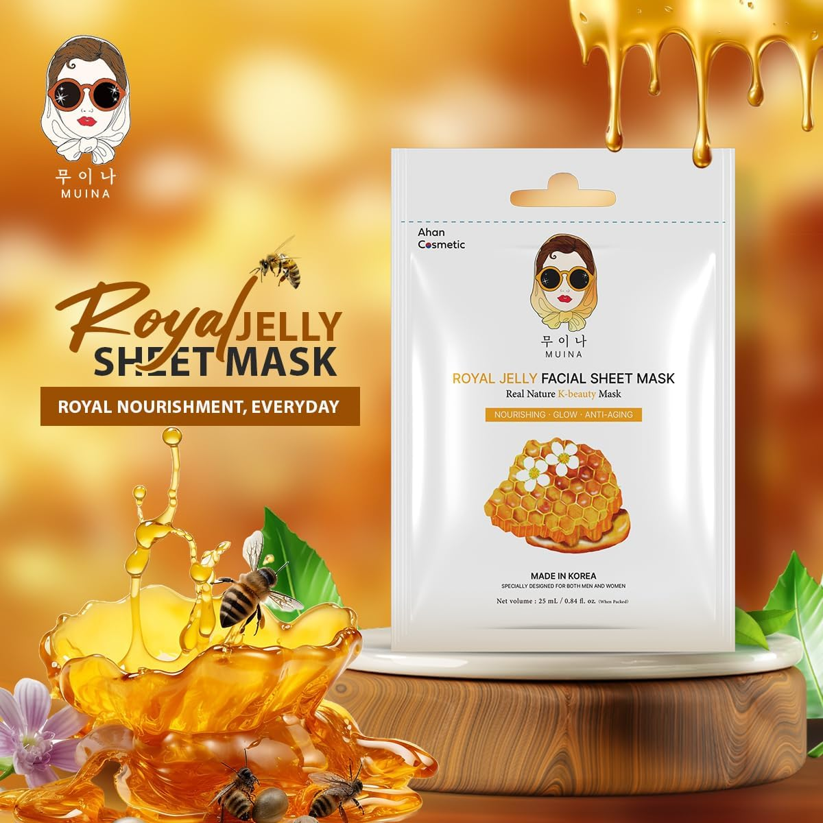 Korean Facial Sheet Mask Set – 5 Natural Variants (Turmeric, Charcoal, White Pearl, Aloe Vera, Royal Jelly) – Hydrating, Soothing, Brightening, Anti-Aging, Nourishing Care