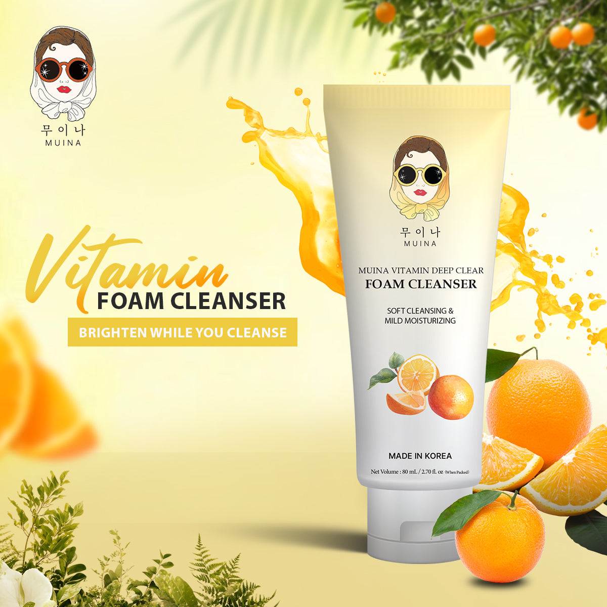 MUINA Vitamin Deep Clear Foam Cleanser – Brightening & Purifying Face Wash for All Skin Types (80 ML)