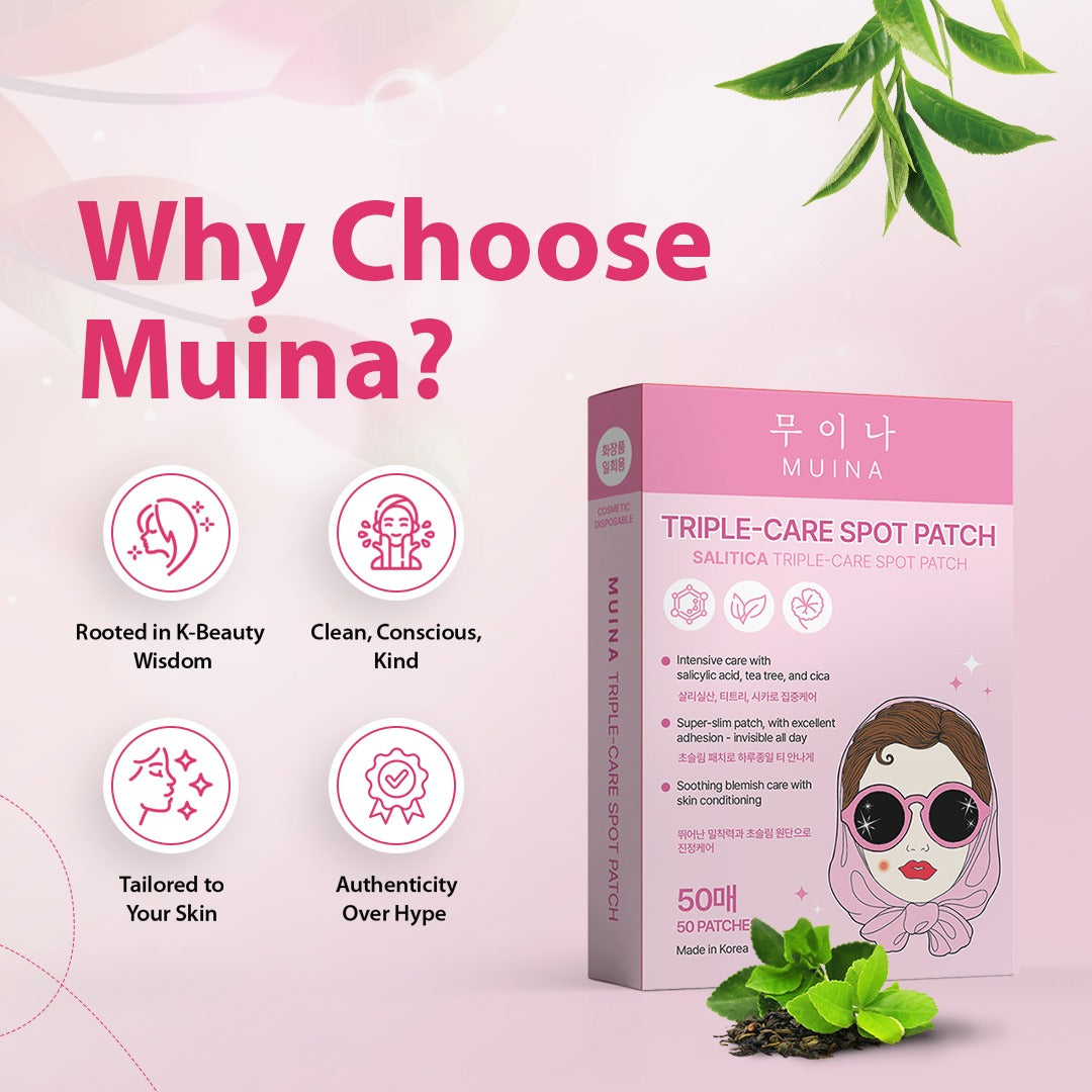 MUINA Triple-Care Spot Patch – Fast-Acting Acne & Blemish Healing Pads (50 Patch)