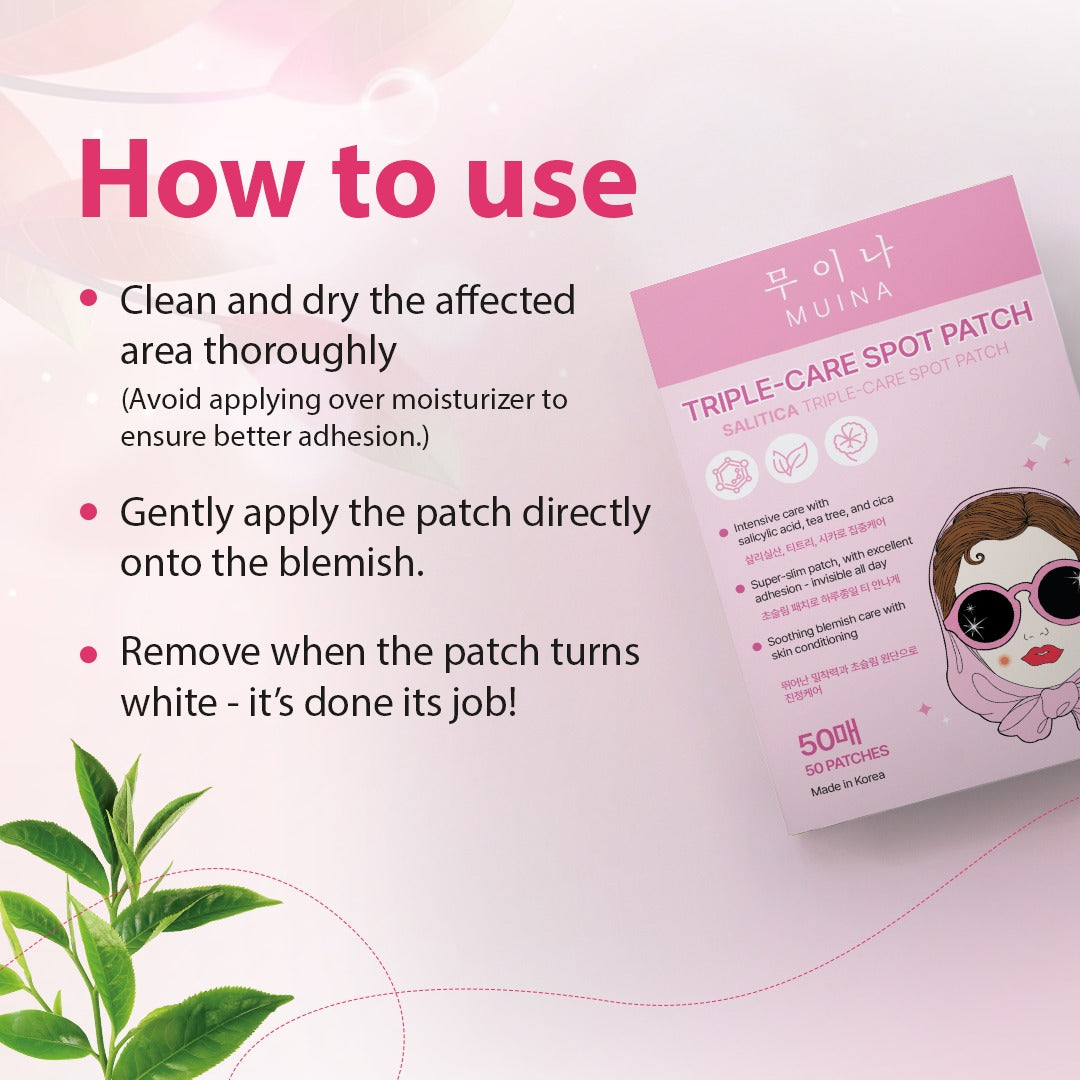 MUINA Triple-Care Spot Patch – Fast-Acting Acne & Blemish Healing Pads (50 Patch)