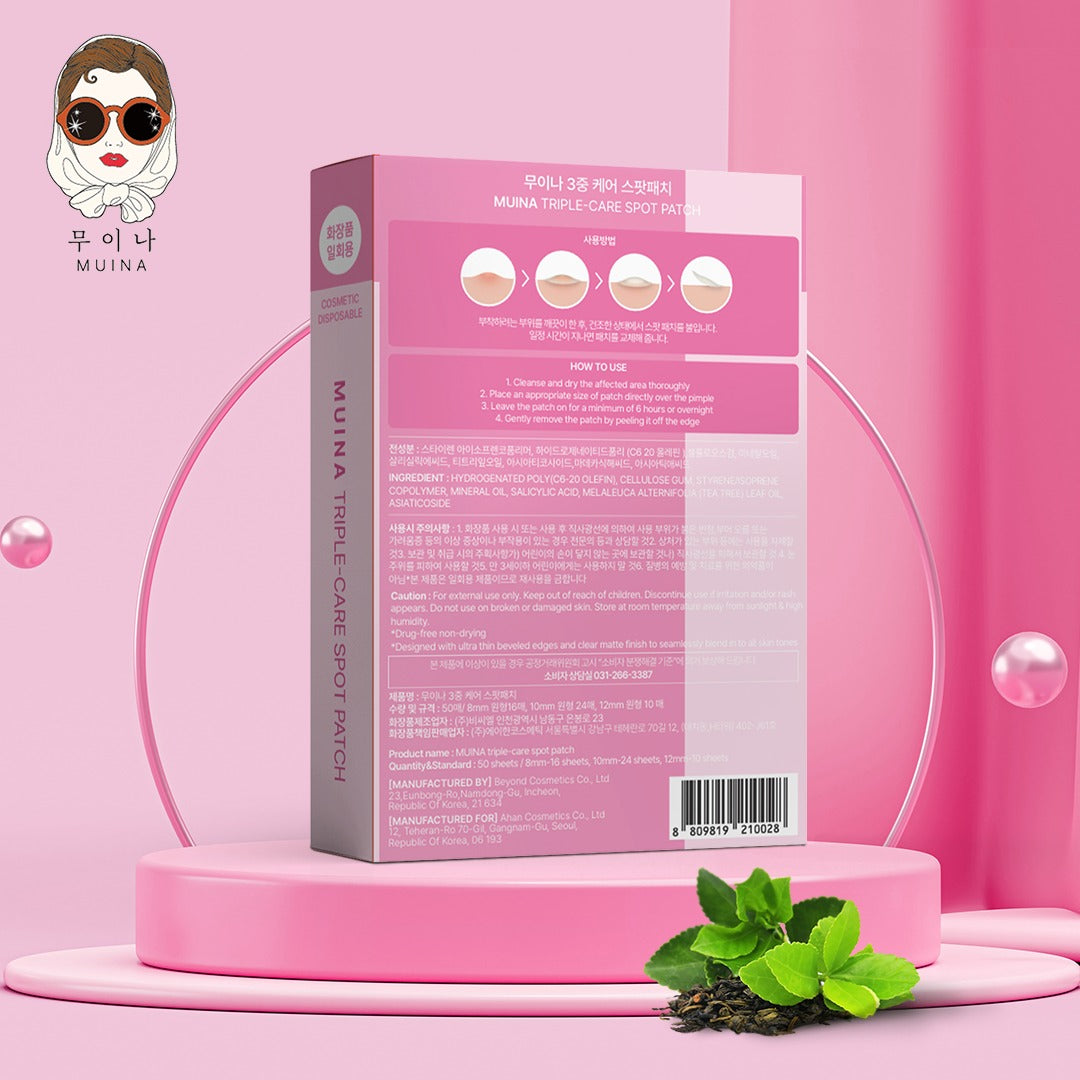 MUINA Triple-Care Spot Patch – Fast-Acting Acne & Blemish Healing Pads (50 Patch)