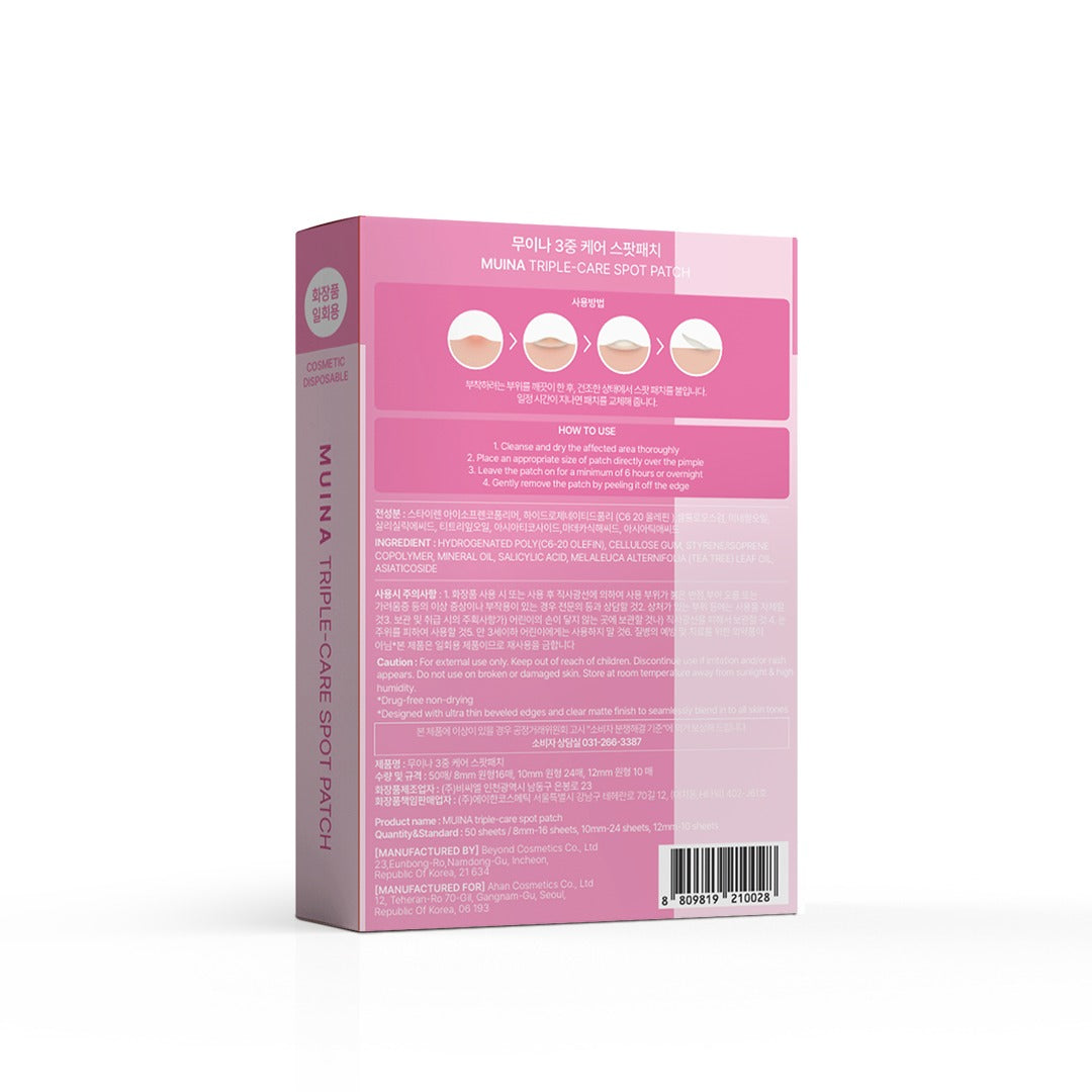 MUINA Triple-Care Spot Patch – Fast-Acting Acne & Blemish Healing Pads (50 Patch)