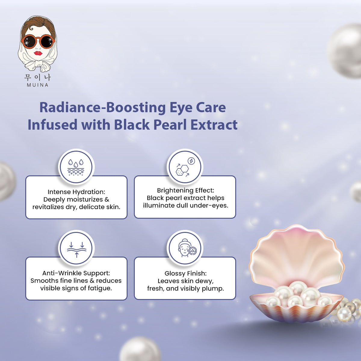 MUINA Black Pearl Hydro-Gel Eye Patch – Brightening & Revitalizing Under-Eye Care (90 GM)