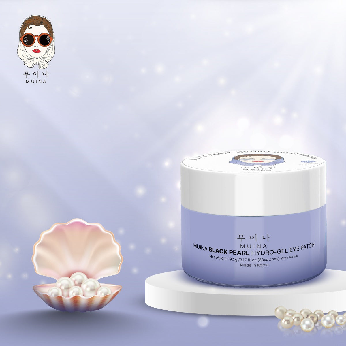 MUINA Black Pearl Hydro-Gel Eye Patch – Brightening & Revitalizing Under-Eye Care (90 GM)
