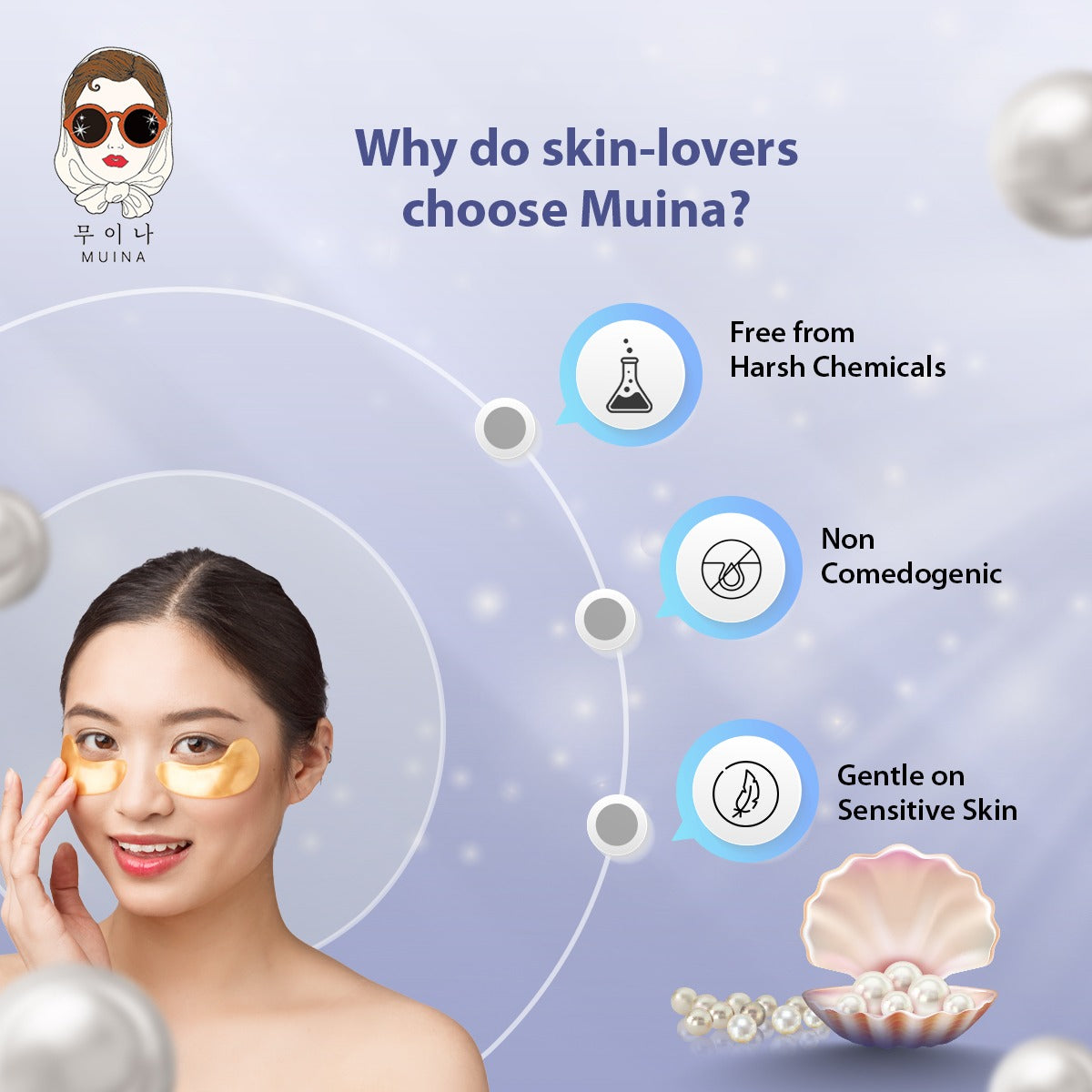 MUINA Black Pearl Hydro-Gel Eye Patch – Brightening & Revitalizing Under-Eye Care (90 GM)