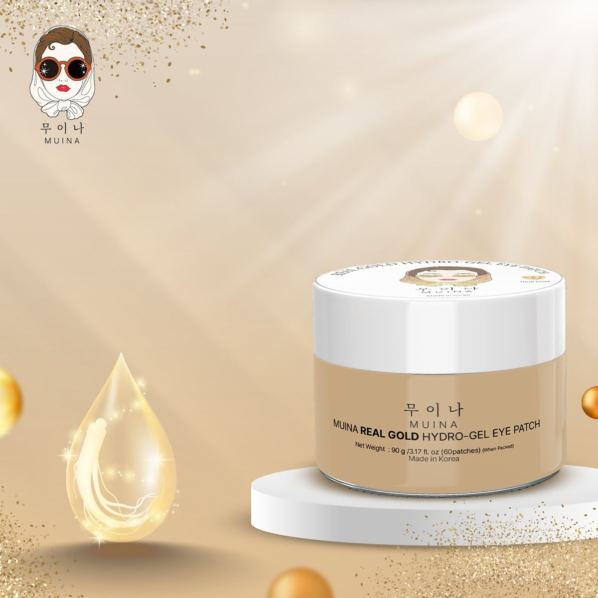 MUINA Real Gold Hydro-Gel Eye Patch – Brightening & Anti-Fatigue Under-Eye Care (90 GM)